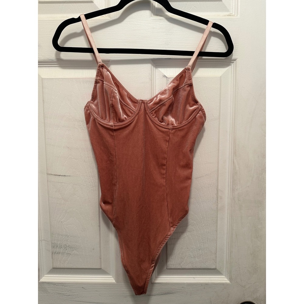 Pink Velvet Bustier Bodice Bodysuit Adjustable Straps Underwire Cups Lingerie
